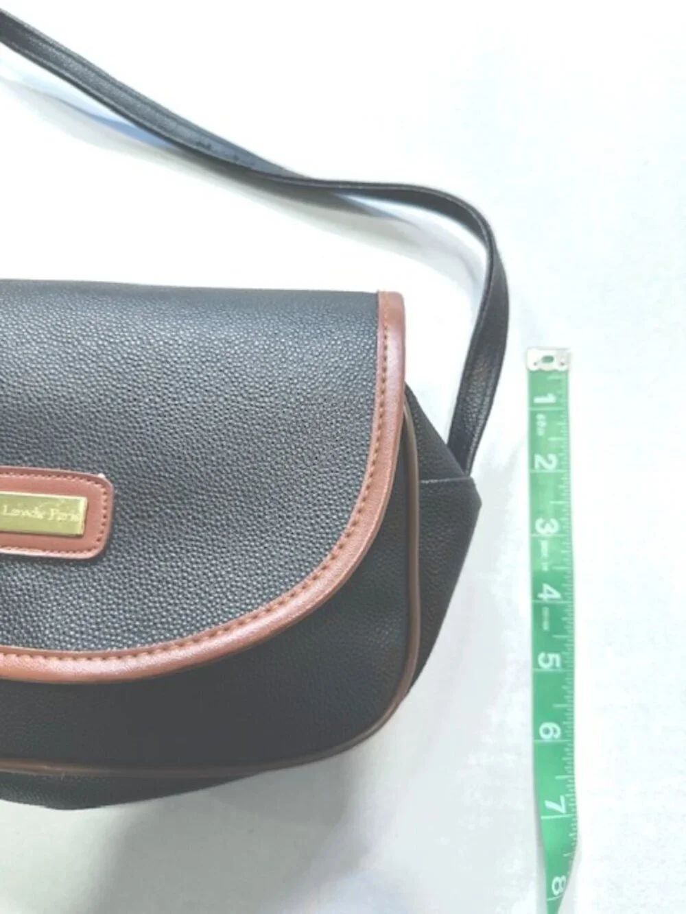 Guy Laroche Paris Crossbody Handbag Snap Flap Pebbled Leather Black and Brown